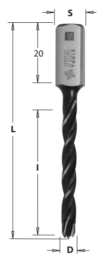 Kolíkovací vrták nepriechodný (D=5 mm; l=43 mm; L=70 mm; S=10x20 mm) RH